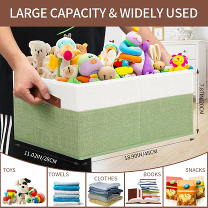 Large Capacity Storage Bins Closet Organizer for Shelves, Fabric Closet Storage Baskets Boxes with Leather Handles for Organizing Clothes, Sheets, Jeans, Toys, Books (Grey)