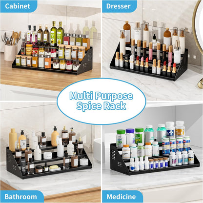 BOIVSHI Spice Rack, Spice Organization for Cabinet - Expandable Width, 3 Tiered Spice Rack Organizer for Cabinet - Adjustable Height, Seasoning Organizer for Cabinet, Countertop, Pantry, White