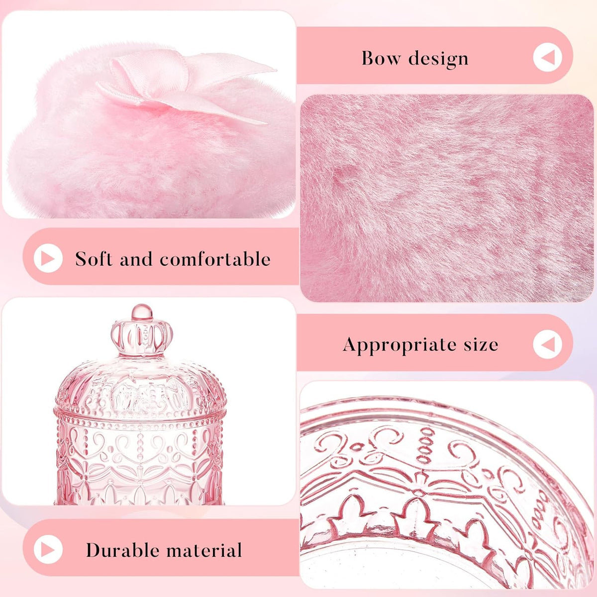 Tioncy 3 Pcs Large Body Powder Puff and Container Valentine's Day gift Powder Container with Puff Crystal Case Soft Washable Reusable Velour Face Body Glitter Wet Dry Makeup (Classic,Clear)