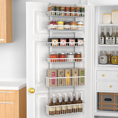 Moforoco White Over The Door Pantry Organizer, Pantry Organization and Storage, Metal Hanging Spice Rack Shelves Door, Seasoning Shelves, Laundry Room Organization, House and Kitchen Essentials