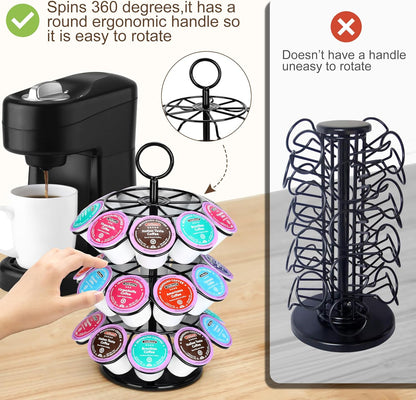 ROWISE K-Cup Pod Carousel Holder and Organizer for 36 Pods - Spins 360 Degrees, Detachable, Modern Metal Design in Black for Home and Office Counters