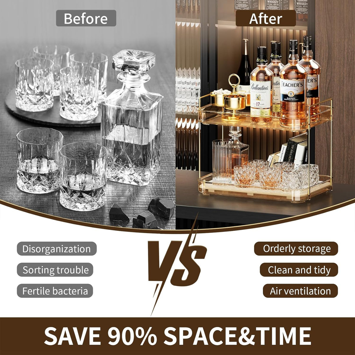 Seoneiro Whiskey Tray, Glass Cup Rack, Mug Holder, Coffee Cup Organizer, Bathroom Countertop Organizer with Drain Board Wine Glass Decorative, Food Tray, Kitchen Spice Rack