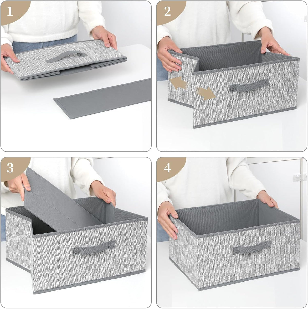 Storage Baskets, 11-Inch Woven Fabric Bins, Storage Cubes with Reinforced Handles, Organizer Bins for Closet Shelves, Foldable, for Toys, Clothes, Natural Beige (3PCS/Beige-11*11*7.8inch)