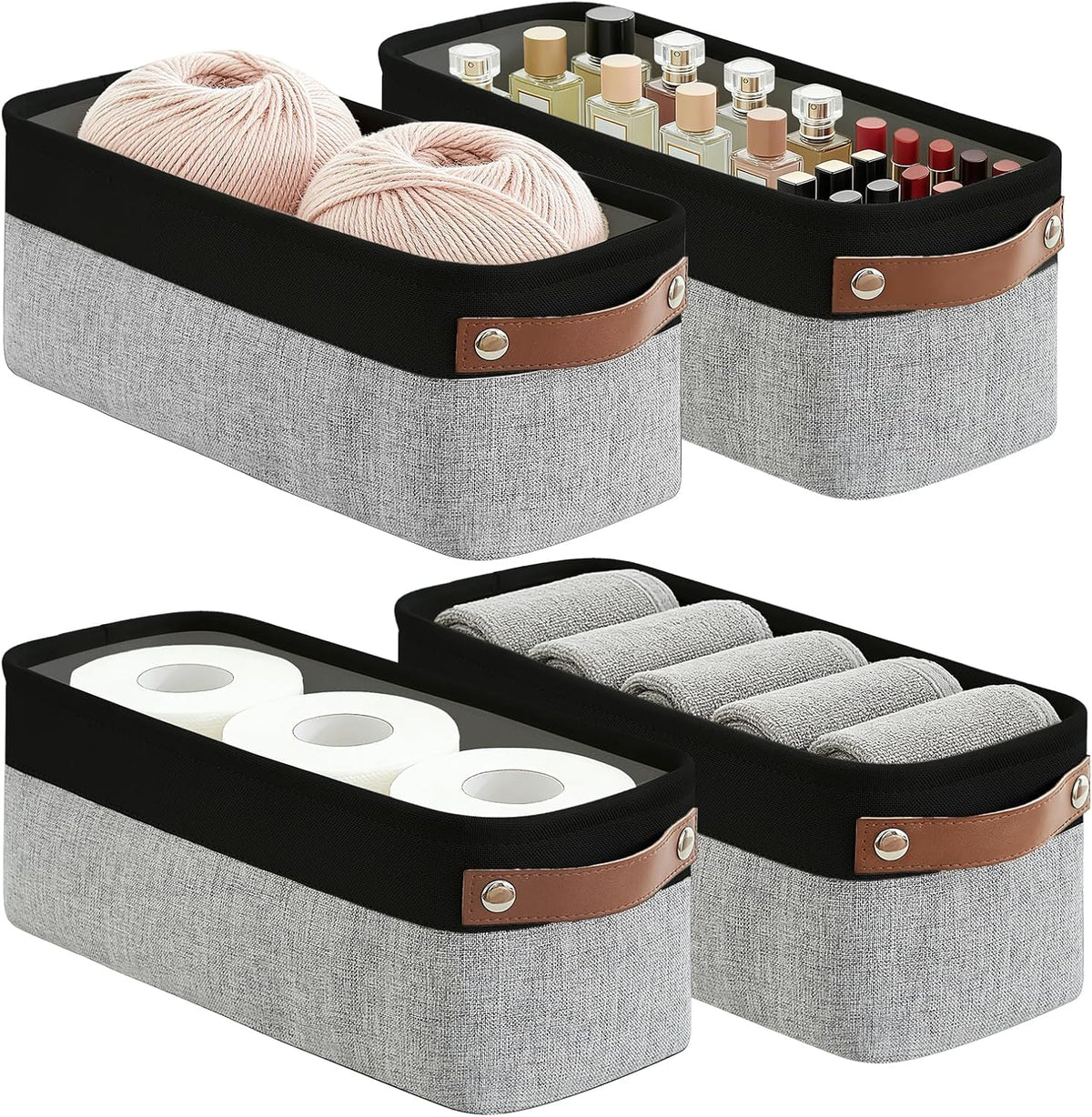 Bagnizer Large Fabric Storage Baskets | 50L Storage Bins, Decorative Linen Closet Baskets with Handles for Organizing, Shelf, Toys, Clothes, Home, Office, Nursery, 17x12x15Inches (Grey&White)