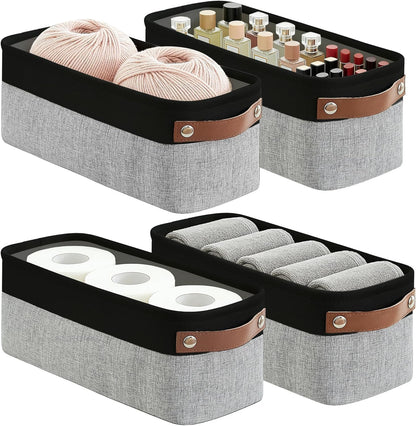 Bagnizer Large Fabric Storage Baskets | 50L Storage Bins, Decorative Linen Closet Baskets with Handles for Organizing, Shelf, Toys, Clothes, Home, Office, Nursery, 17x12x15Inches (Grey&White)