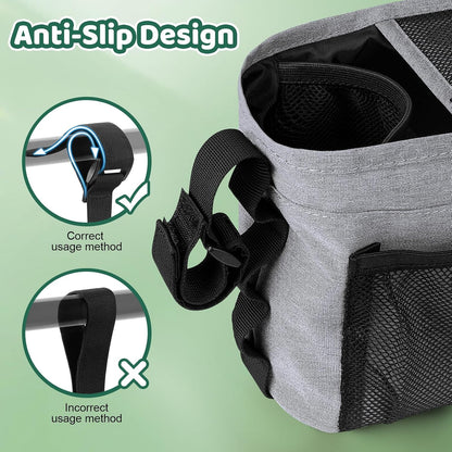 Guiseapue Universal Stroller Organizer with Cup Holder: Baby Essentials, Stroller Caddy Accessories with Detachable Phone Bag, Non-Slip Straps, Fits for Uppababy, Baby Jogger, New Moms Baby Gifts