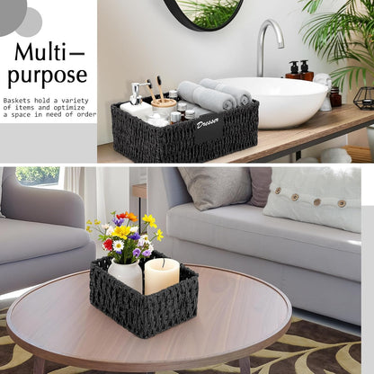 Marsui 6 Pcs Wicker Storage Baskets with Labels Handwoven Multi-size Brown Wicker Storage Bins for Organizing Small Baskets Container for Shelves Closet Pantry Toilet(Brown )