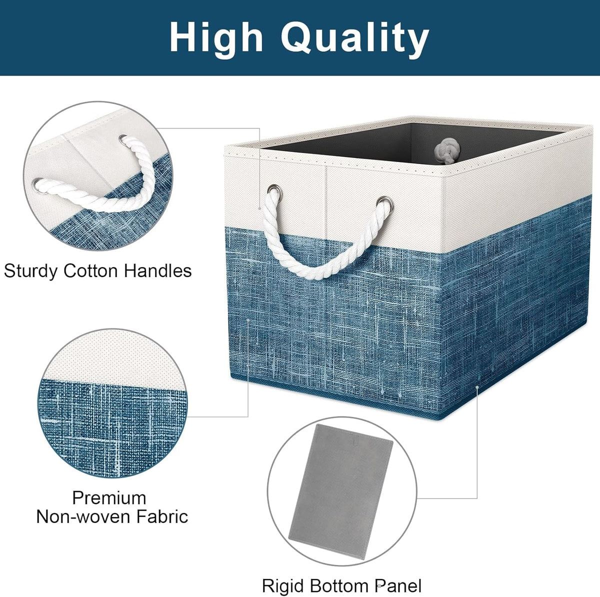 Fab totes Storage Bins, Foldable Storage Baskets for Organizing Toys, Books, Shelves, Closet, Large Storage Box with Rope Handles, Sturdy Organizer Bins, White & Grey