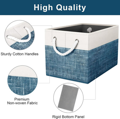 Fab totes Storage Bins, Foldable Storage Baskets for Organizing Toys, Books, Shelves, Closet, Large Storage Box with Rope Handles, Sturdy Organizer Bins, White & Grey
