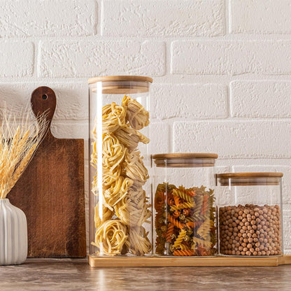 SHOWIN Glass Food Storage Jars Square 37oz, 4 Pack Glass Jars With Bamboo Lids, Kitchen Storage Containers For Spice, Candy, Cookie, Storage For Pantry Organizers