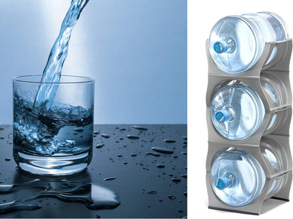 Bariboo Stackable Water Bottle Storage Rack Best Water Jugs 5 Gallon Organizer. Jug Holder for Kitchen, Cabinet and Office Organizing. Reinforced Polypropylene (Silver, 4 No Shelf)