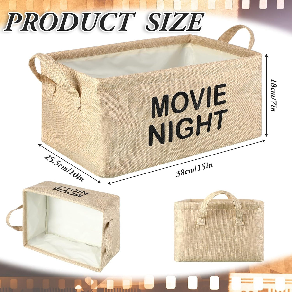 Snack Bar Organizer Basket, Burlap Fabric Snack Storage Holder with Waterproof Lining & Handles, Collapsible Bar Station Organizer Bin for Kitchen Pantry Cabinet Home Movie Night Party