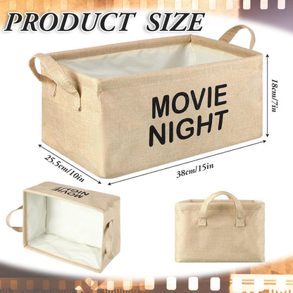 Snack Bar Organizer Basket, Burlap Fabric Snack Storage Holder with Waterproof Lining & Handles, Collapsible Bar Station Organizer Bin for Kitchen Pantry Cabinet Home Movie Night Party