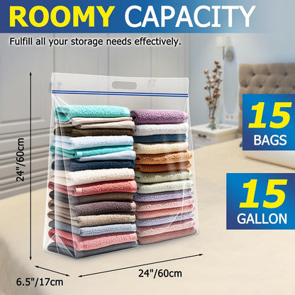 25 Gallon Jumbo Storage Bags, 3.5 Mil Thick Clear Plastic Zipper Bags with Handles, 35" x 24" Extra Large XL Heavy Duty for Home, Travel, and Moving (5 Packs)