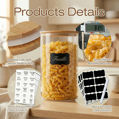 32oz - Glass Jars with Bamboo Lids, Glass Pantry Storage Containers with Airtight Lids, Round Air Tigh Food Storage Canisters for Cereal, Pasta, Flour, Sugar, Rice, Best for Kitchen Organizer