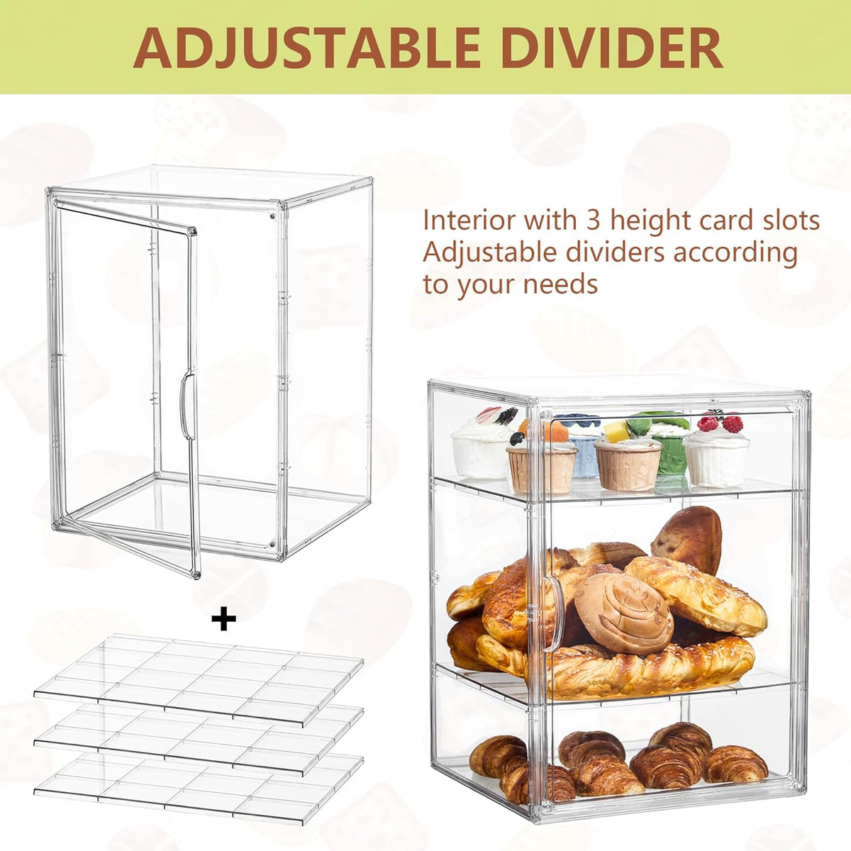 SANKEU Pastry Display Case,Bread Box for Kitchen Countertop,4 Layers Adjustable Clear Bread Storage with Magnetic Door Bakery Pastry Display15.5x11.4x9.8inch，1 Pack