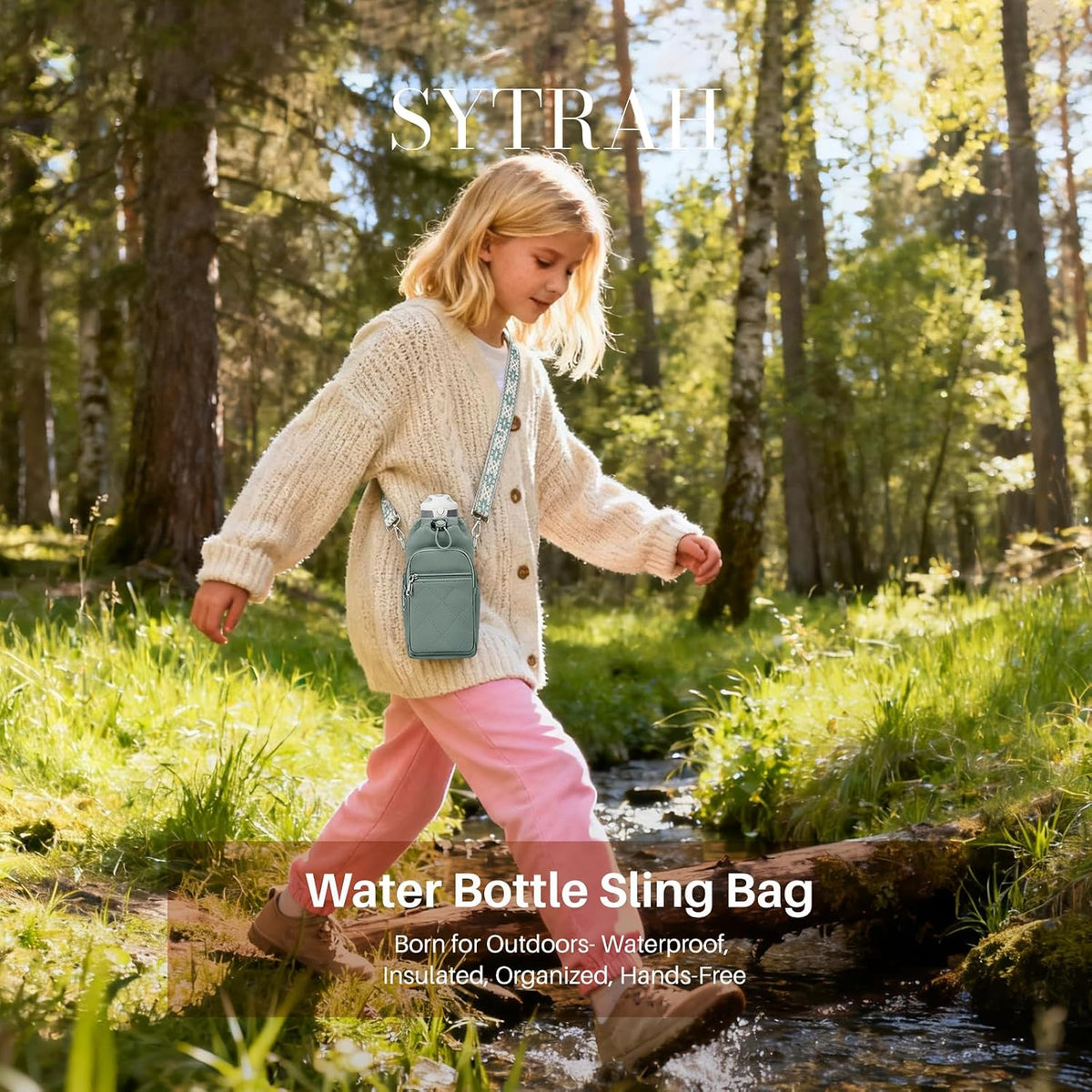 SYTRAH Water Bottle Carrier Bag with Strap, Water Bottle Purse with Phone Pocket 40oz for Walking Hiking