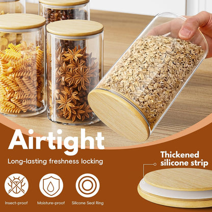 Glass Sugar Container with Spoon - 15oz Glass Jars with Bamboo Lid and Spoon, Bamboo Lid Storage Jar Canister for Coffee Beans, Spice, Brown Sugar, Tea, Flour, Nuts, Candy, Salts and More