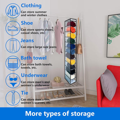 Over the Door Organizer Storage 6 Tier, 12 Large Capacity Side Pockets, Heavy Duty Metal Reinforced Hook Anti Tilt 75 LB Load Behind Door Storage for Bedroom Bathroom Pantry Nursery