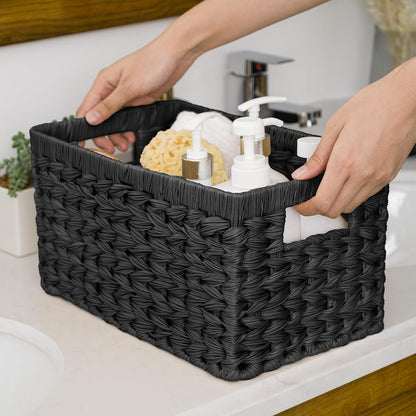GRANNY SAYS Wicker Storage Baskets for Shelves, Wicker Baskets for Organizing, Waterproof Woven Basket for Pantry, Rectangle Basket for Shlef, Brown, 2-Pack