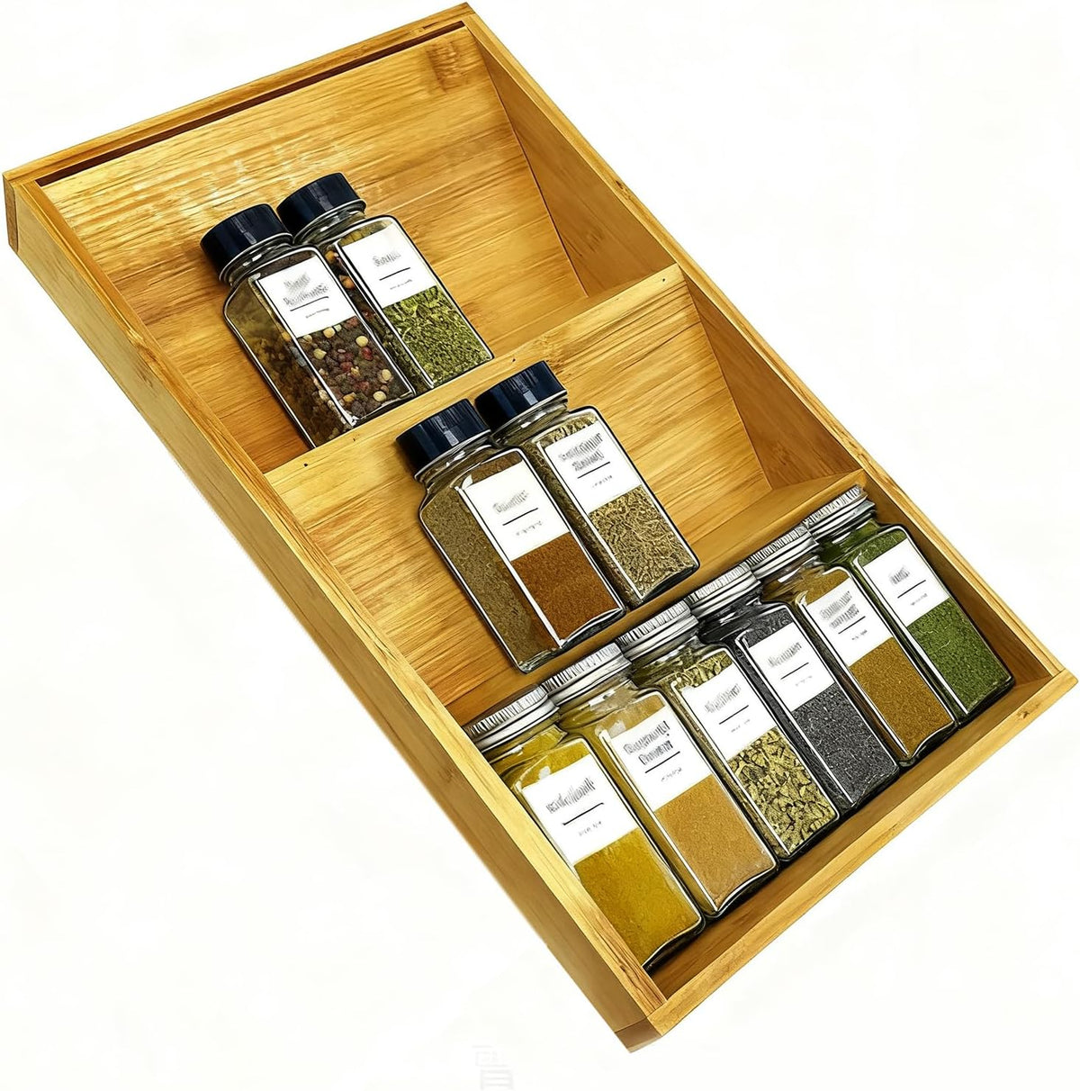 Bamboo Spice Drawer Organizer 3 Tier Seasoning Organizer Rack Spice Rack Tray Kitchen Spice Rack Organizers and Storage for Drawer Kitchen Cabinet Seasoning Storage Insert for Cabinet Shelf