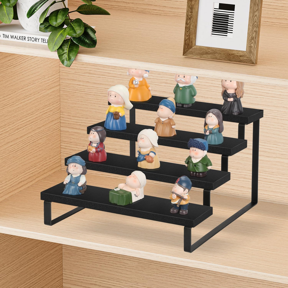 YINMIT Wooden Display Riser Stand, Tiered Perfume and Cologne Organizer Stand, 4 Tier Spice Rack Organizer, Rustic Display Shelf for Candles (4 Tier)