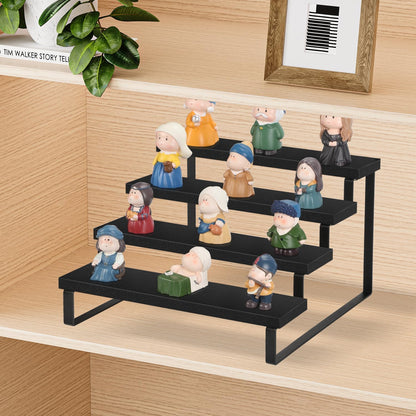 YINMIT Wooden Display Riser Stand, Tiered Perfume and Cologne Organizer Stand, 4 Tier Spice Rack Organizer, Rustic Display Shelf for Candles (4 Tier)