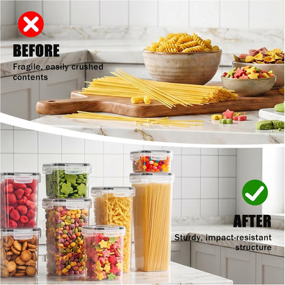 Airtight Food Storage Containers with Lids, BPA Free Clear Plastic Kitchen and Pantry Organization and Storage Set for Flour, Sugar, Cereal, Pasta, Includes 7 Labels and Marker