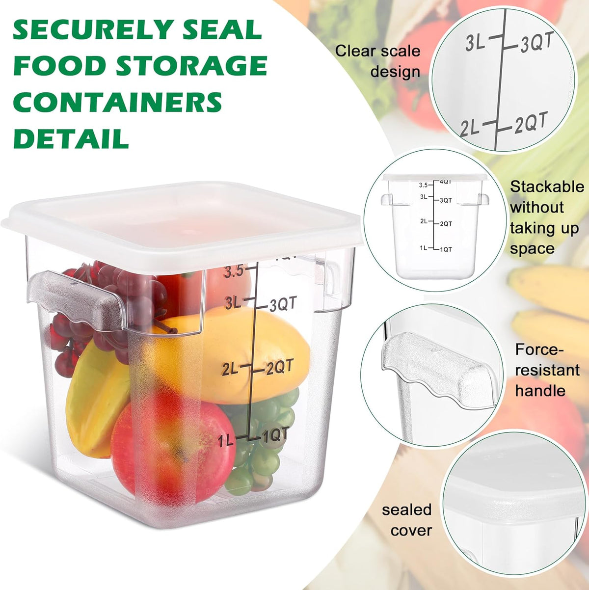 Yungyan 6 Pcs Commercial Clear Food Storage Containers 4 Qt Square Acrylic Airtight Food Storage Containers with Lids for Kitchen Restaurant Pantry Freezer Flour Sugar(Red)