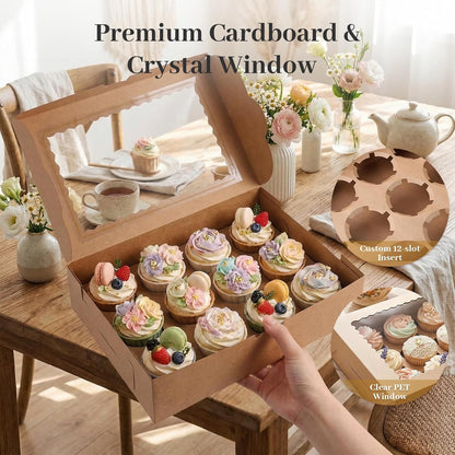 VGOODALL 12 Count Cupcake Boxes, 6PCS Cupcake Container with Window Boxes Holding 72 Pastry Box for Birthday Holiday Party Bakery Supplies 13.2"x9.8"x4"