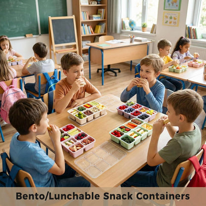 2 Pack Snackle Box Container with Lids, Dishwasher Safe 8 Compartment Divided Snack Serving Tray Platterbox, Protable No-Scatter Snacklebox Snack Container for Adult, Kids, Family, Travel, Party, Work