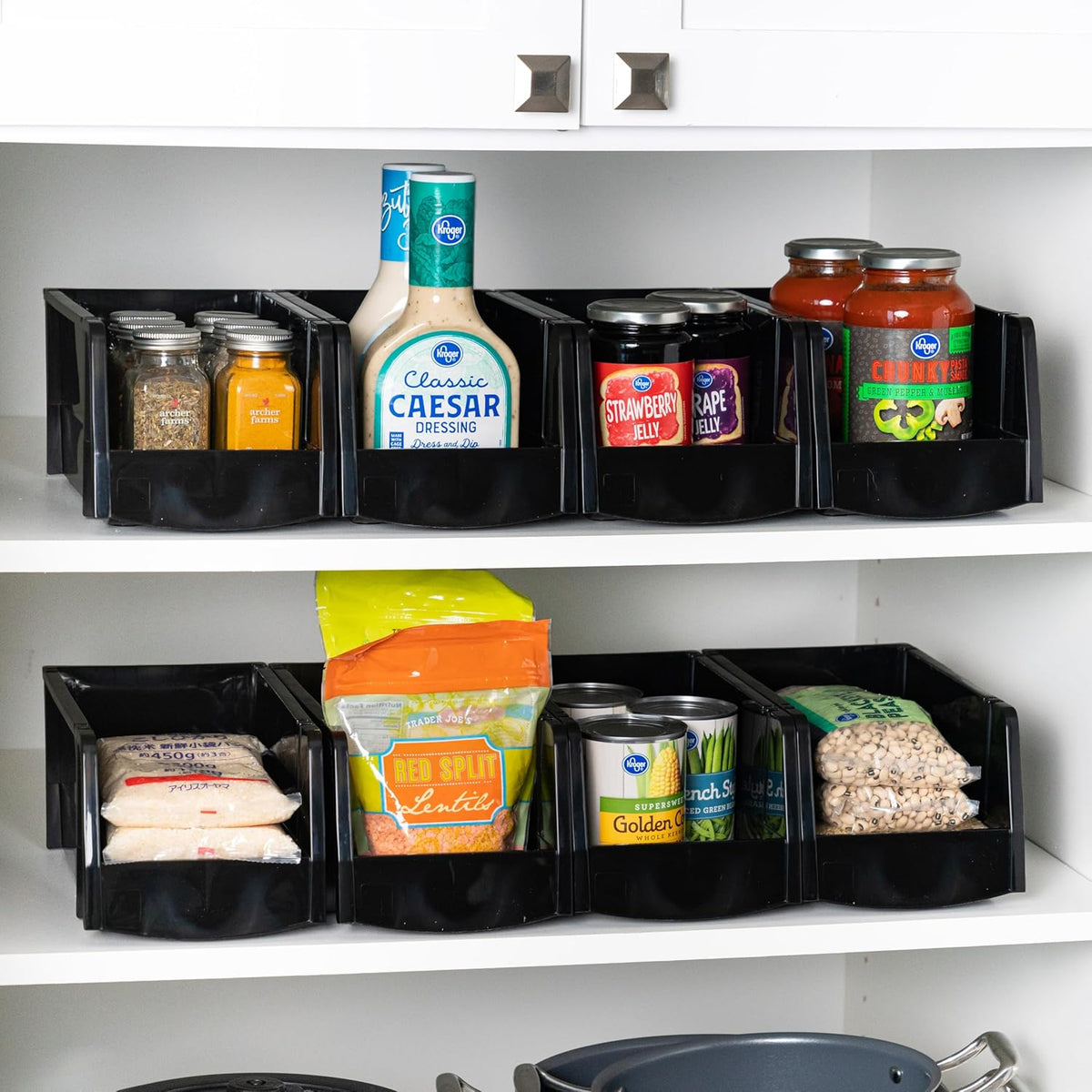 IRIS USA Medium Stackable Storage Bins, 11" L x 6" W x 5" H |Made in USA| Plastic Open Front Shelf Bin for Organizing Parts, Hardware, Tools, Supplies, Garage Shelf, Pantry - Black