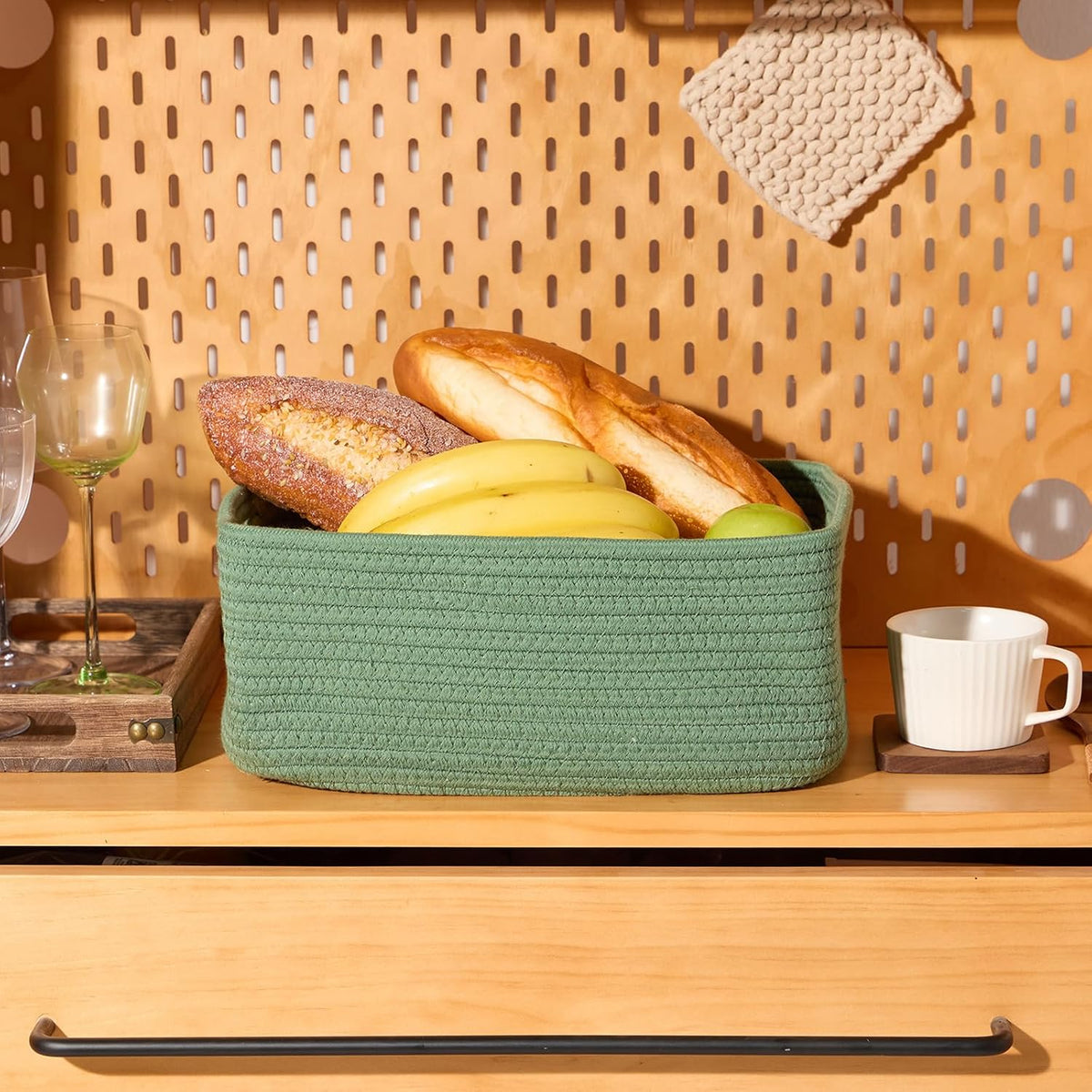 MiniArk Small Storage Baskets for Organizing | Closet Organizer Bins | Shelf Toy Basket | Woven Rope Baskets | Cube Decorative Box | Shallow Basket | L11.5xW7.5xH4.7| Brown