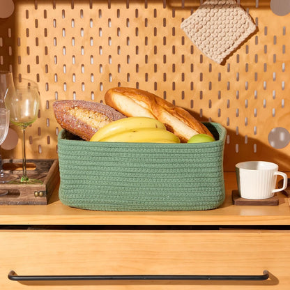 MiniArk Small Storage Baskets for Organizing | Closet Organizer Bins | Shelf Toy Basket | Woven Rope Baskets | Cube Decorative Box | Shallow Basket | L11.5xW7.5xH4.7| Brown