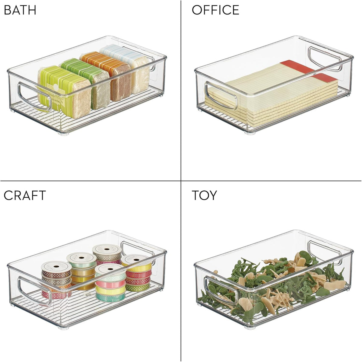 iDesign Stackable Pantry Bins, 2 Small, 2 Medium, and 2 Large Bins, 6 Pack, Clear, Made in USA