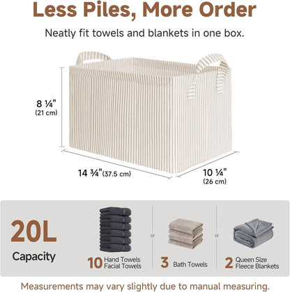 StorageWorks Storage Bins, Shelves Baskets for Organizing, Fabric Closet Organizers with Handles, Metal Frame, Beige-Cotton-linen, 2-Pack
