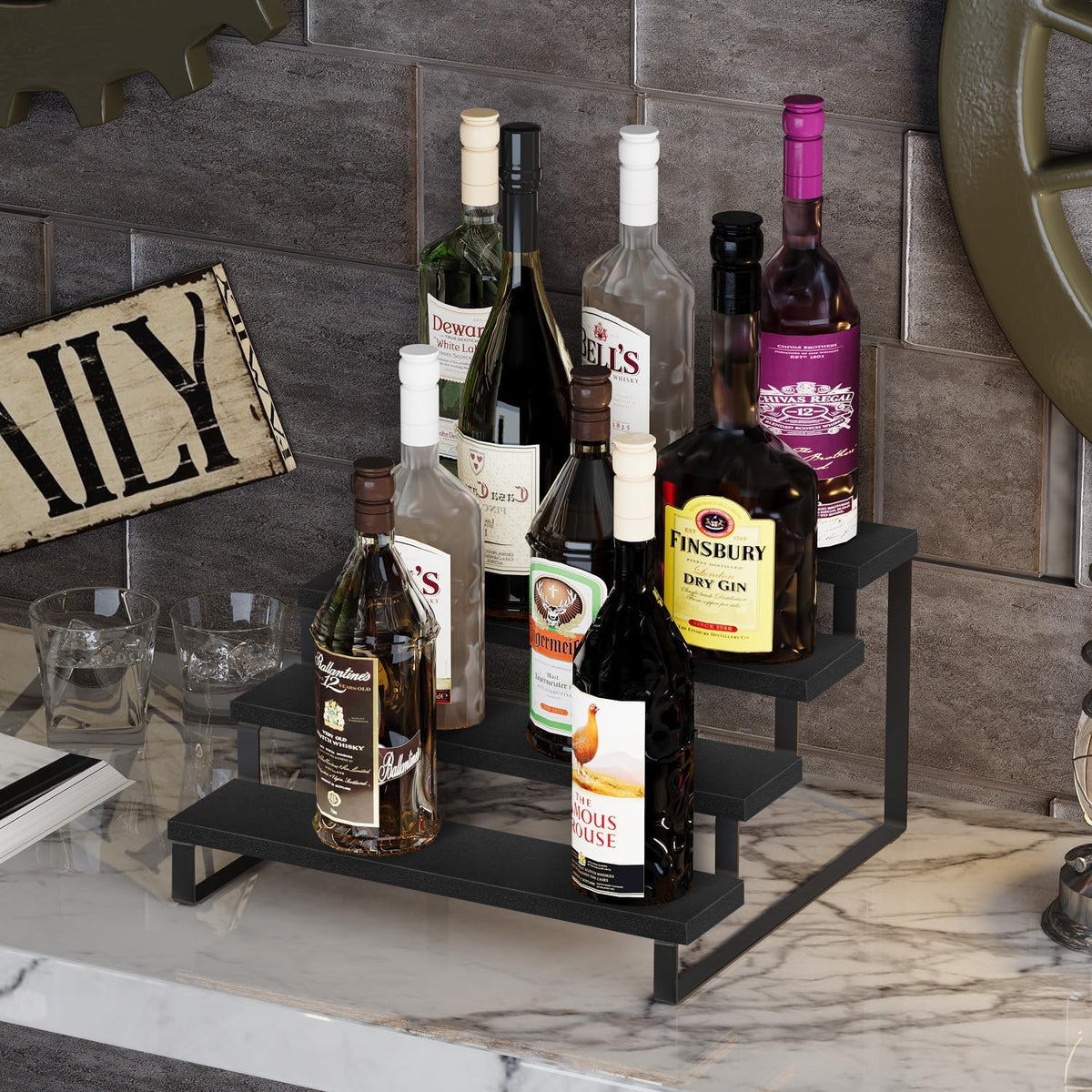 YINMIT Wooden Display Riser Stand, Tiered Perfume and Cologne Organizer Stand, 4 Tier Spice Rack Organizer, Rustic Display Shelf for Candles (4 Tier)