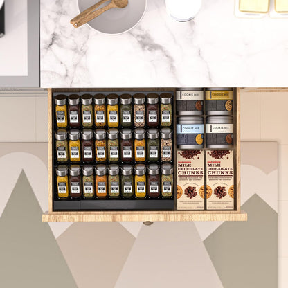 Expandable Metal Spice Drawer Organizer,3-Tier,Slanted Seasoning Jars Tray for Kitchen Cabinet Drawers Insert/Countertop (Jars not included)-3Tier /White