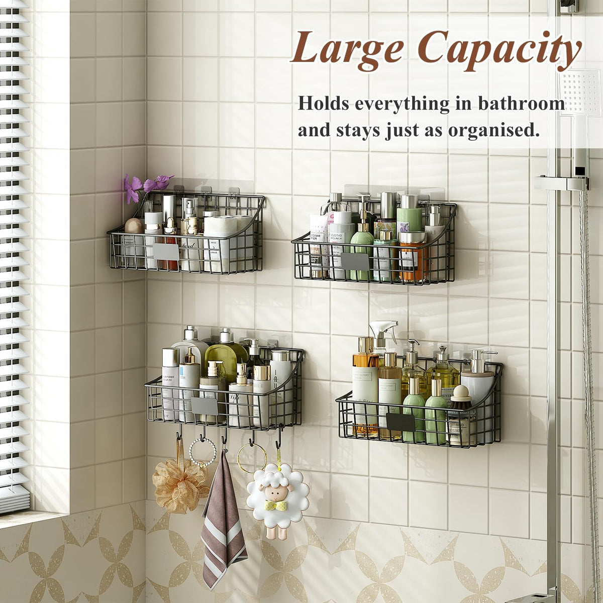 Sonyabecca 6 Pack Hanging Wall Basket for Organizing, Large Wire Basket for Storage Pantry with 5 S Hook+6 Adhesive Hook, Wall Mounted Shelf for Kitchen Bathroom