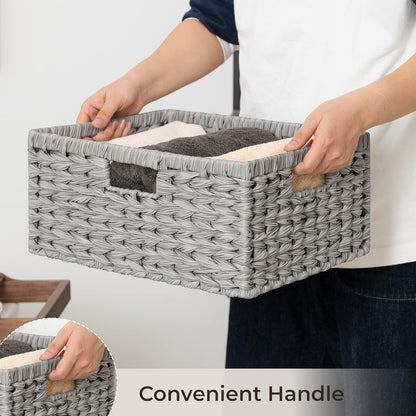 GRANNY SAYS Wicker Storage Baskets for Shelves, Wicker Baskets for Organizing, Waterproof Woven Basket for Pantry, Rectangle Basket for Shlef, Brown, 2-Pack