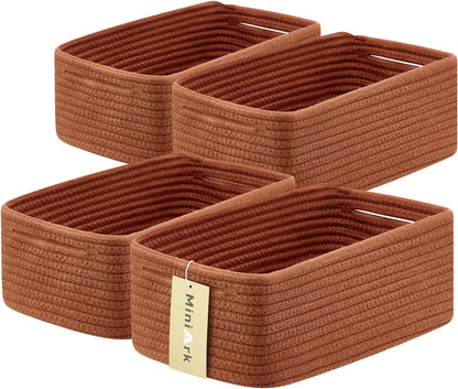 MiniArk Small Storage Baskets for Organizing | Closet Organizer Bins | Shelf Toy Basket | Woven Rope Baskets | Cube Decorative Box | Shallow Basket | L11.5xW7.5xH4.7| Brown