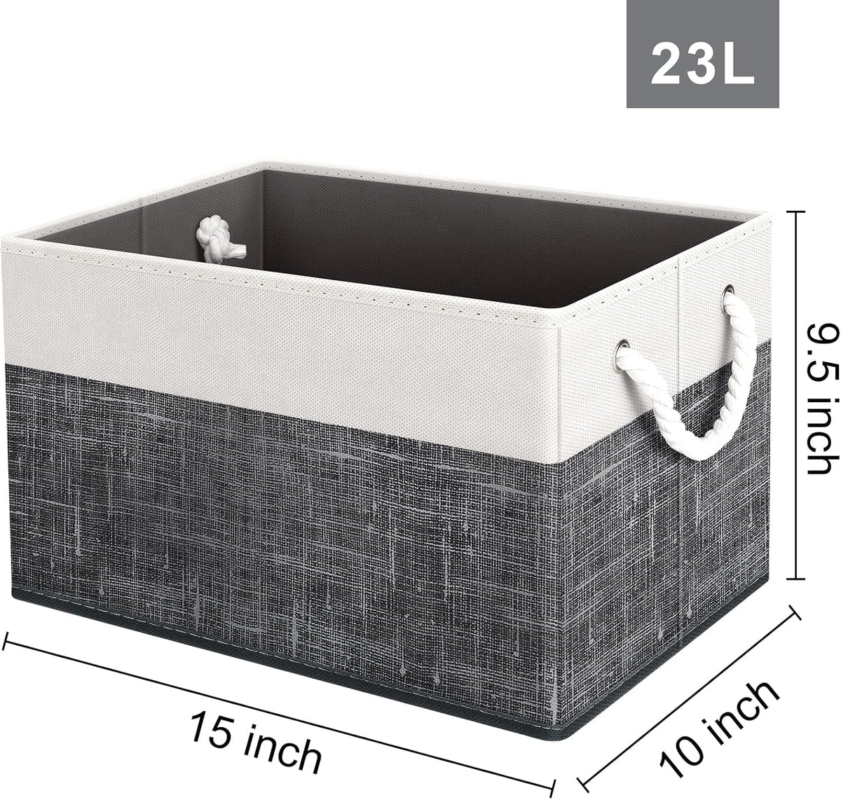 Fab totes Storage Bins, Foldable Storage Baskets for Organizing Toys, Books, Shelves, Closet, Large Storage Box with Rope Handles, Sturdy Organizer Bins, White & Grey