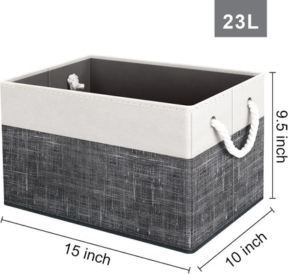 Fab totes Storage Bins, Foldable Storage Baskets for Organizing Toys, Books, Shelves, Closet, Large Storage Box with Rope Handles, Sturdy Organizer Bins, White & Grey