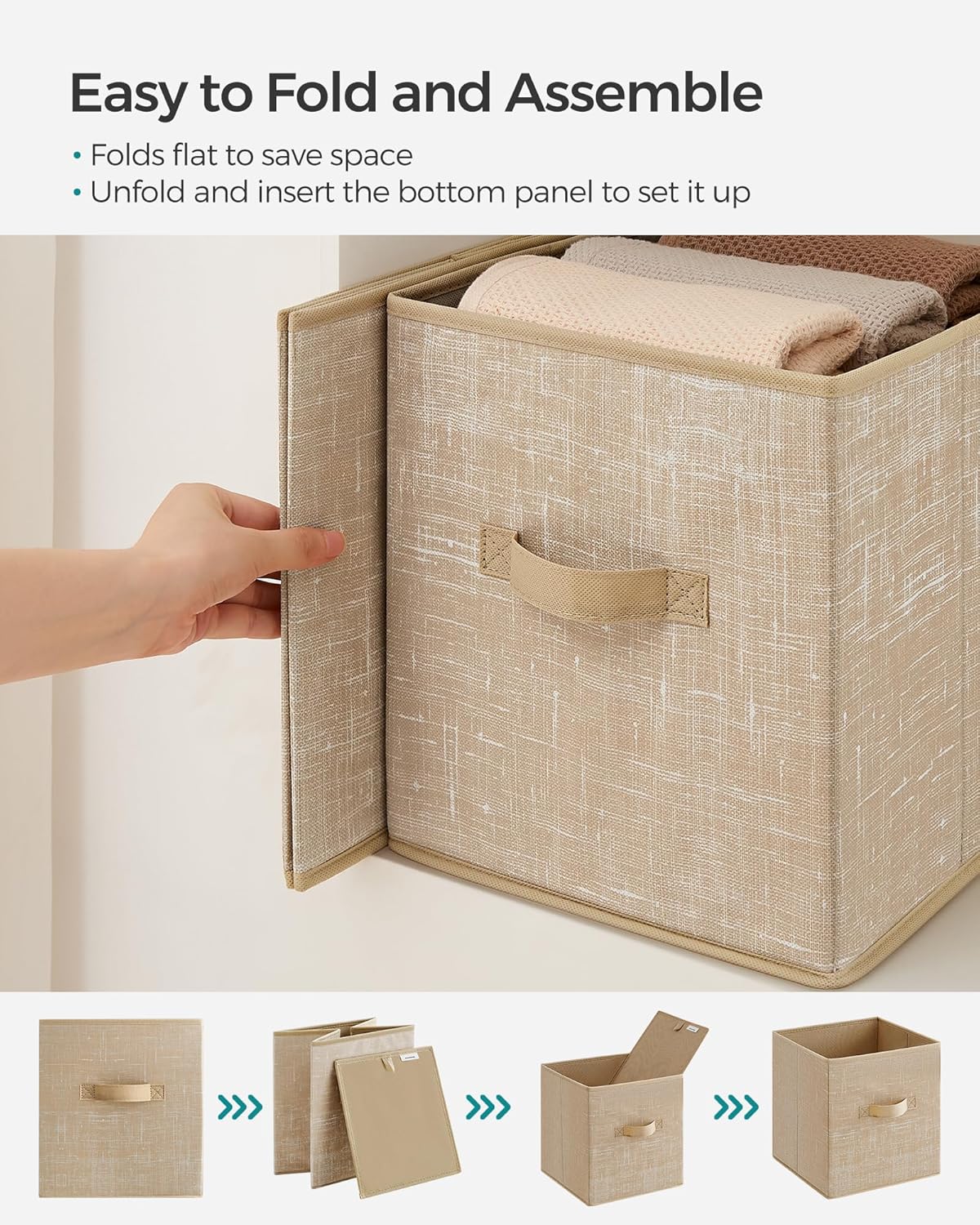 SONGMICS Storage Cubes, 11-Inch Non-Woven Fabric Bins with Double Handles, Set of 6, Closet Organizers for Shelves, Foldable, for Clothes, Cattail Gray UROB26LG