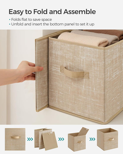 SONGMICS Storage Cubes, 11-Inch Non-Woven Fabric Bins with Double Handles, Set of 6, Closet Organizers for Shelves, Foldable, for Clothes, Cattail Gray UROB26LG