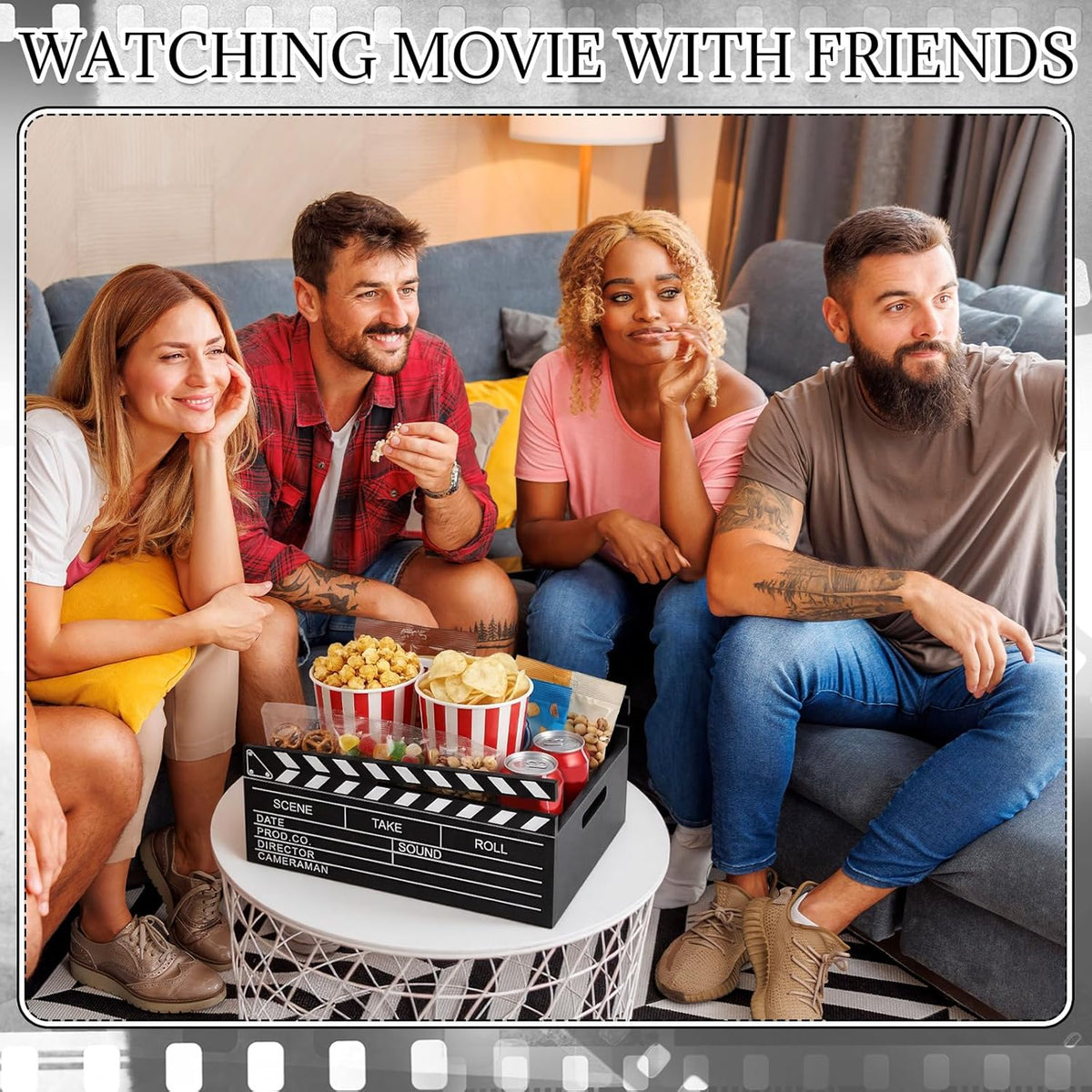 Movie Night Supplies Snack Trays with Handles Reusable Wooden Movie Gift Basket for Theater Popcorn Bucket Bowl Box Container Family Room Decor(Classic Style)