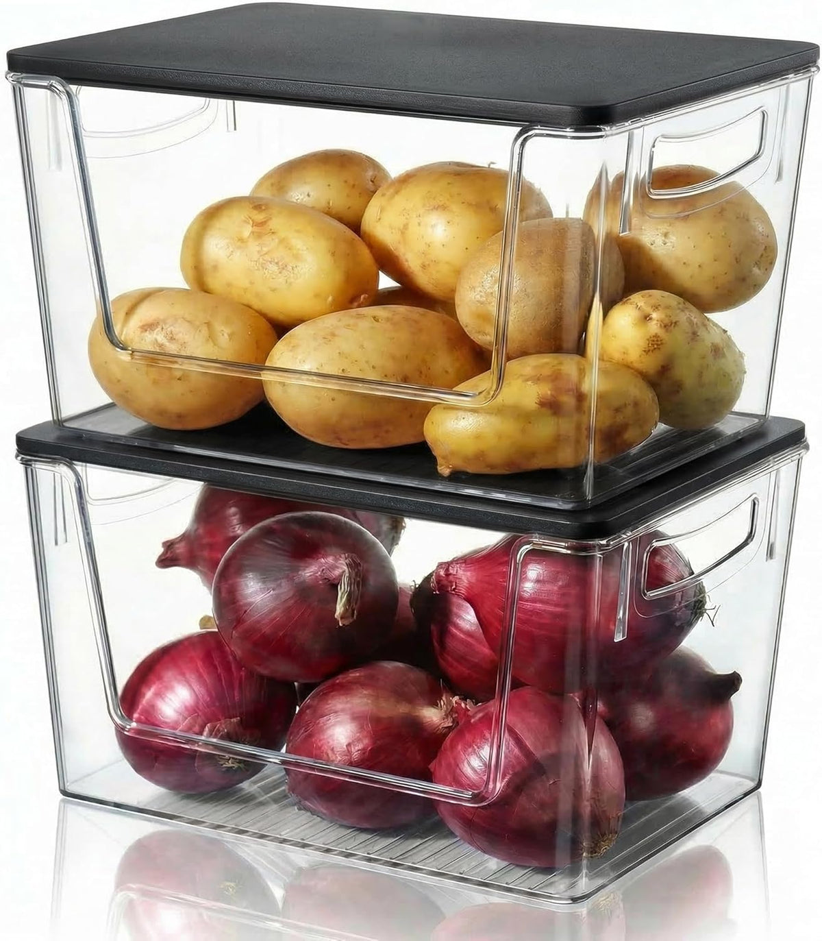 Pantry Organizers Storage, 2 Pack Large Clear Storage Bins for Onion, Potato, Garlic, Canned Food, Organizer Bins for Under Sink, Kitchen, Countertop, Bathroom