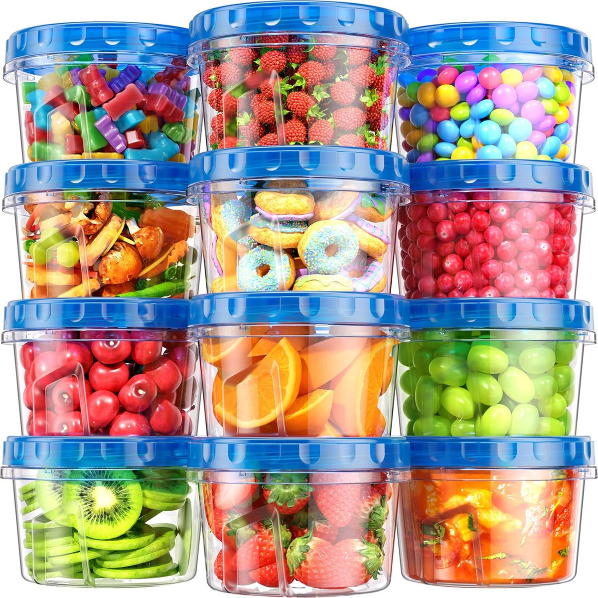 BiuLeon 12 Pack- 34/24/17oz Freezer Storage Containers, Plastic Food Storage Containers with Twist Top Lids, BPA Free and Reusable Soup Containers with Lids, Leakproof/Microwave/Dishwasher Safe