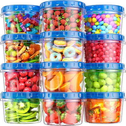 BiuLeon 12 Pack- 34/24/17oz Freezer Storage Containers, Plastic Food Storage Containers with Twist Top Lids, BPA Free and Reusable Soup Containers with Lids, Leakproof/Microwave/Dishwasher Safe