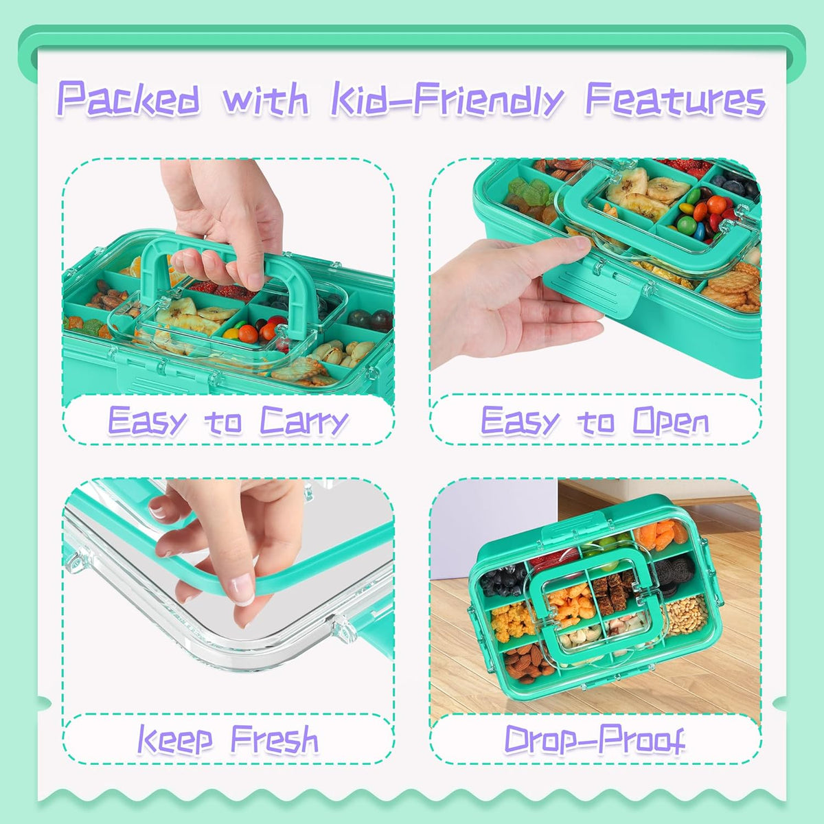 Xyptorix Snack Box Container for Kids - Adjustable 12-Compartment Snack Containers, Reusable Bento Box, Dishwasher Safe, BPA-Free, Perfect for School, Travel, Camping & Picnic, Ivory White